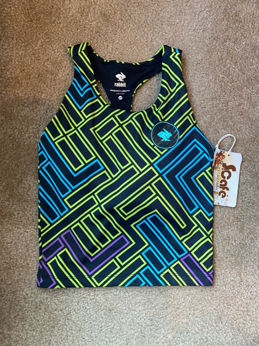 Rabbit Racerback Tank Top in Neon Geo Print
